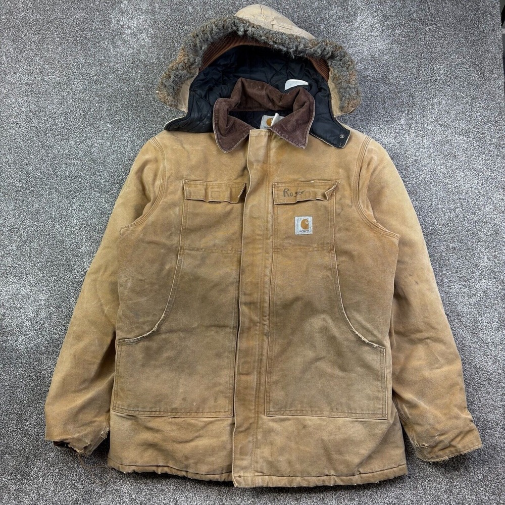 Vintage Carhartt Arctic Jacket Mens XL Brown Heavy Duck Canvas Quilt Lined JQ186